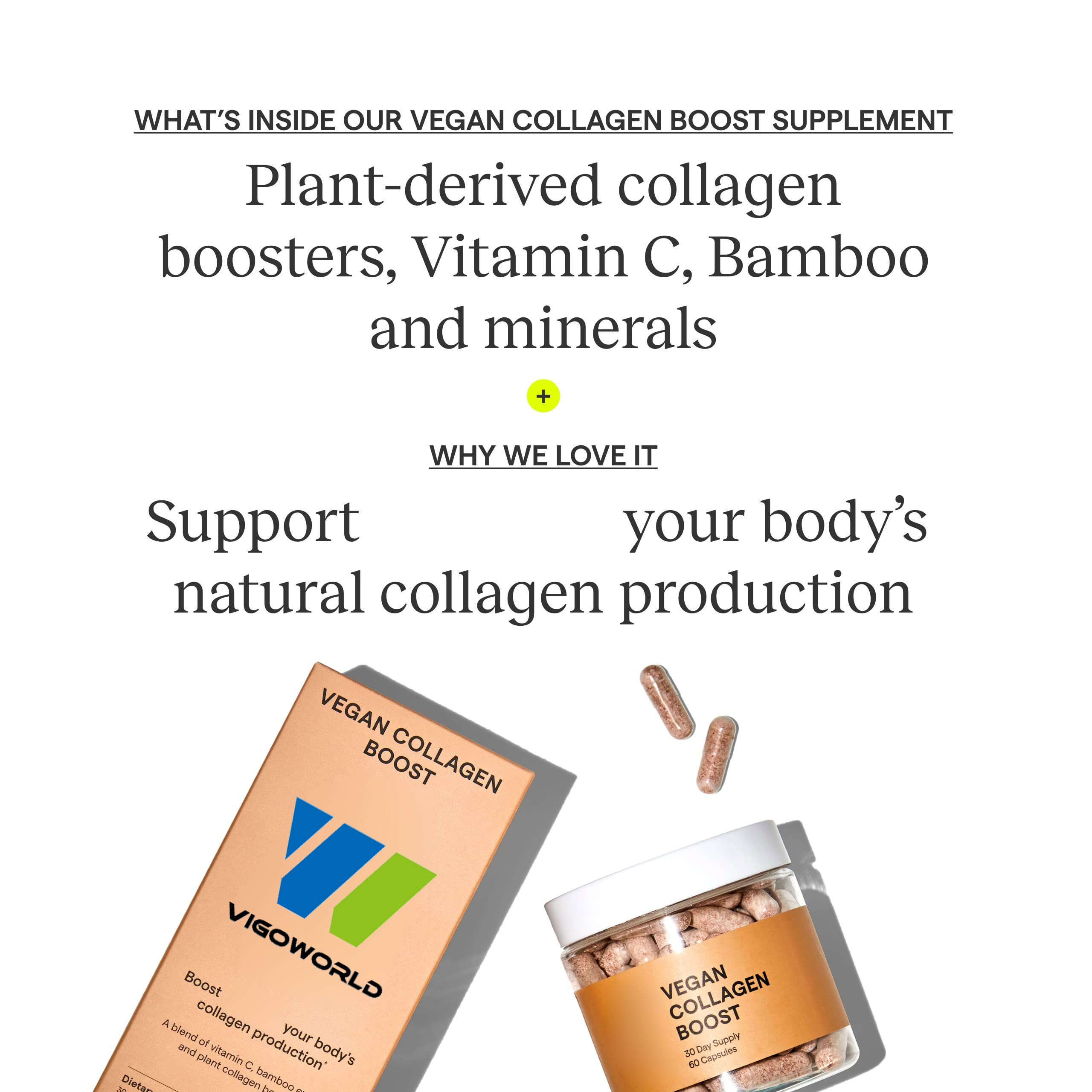 Vegan Collagen Capsules Beauty Supplement for Women with Vitamin C Support Radiant Skin and Skin & Nail Healthy