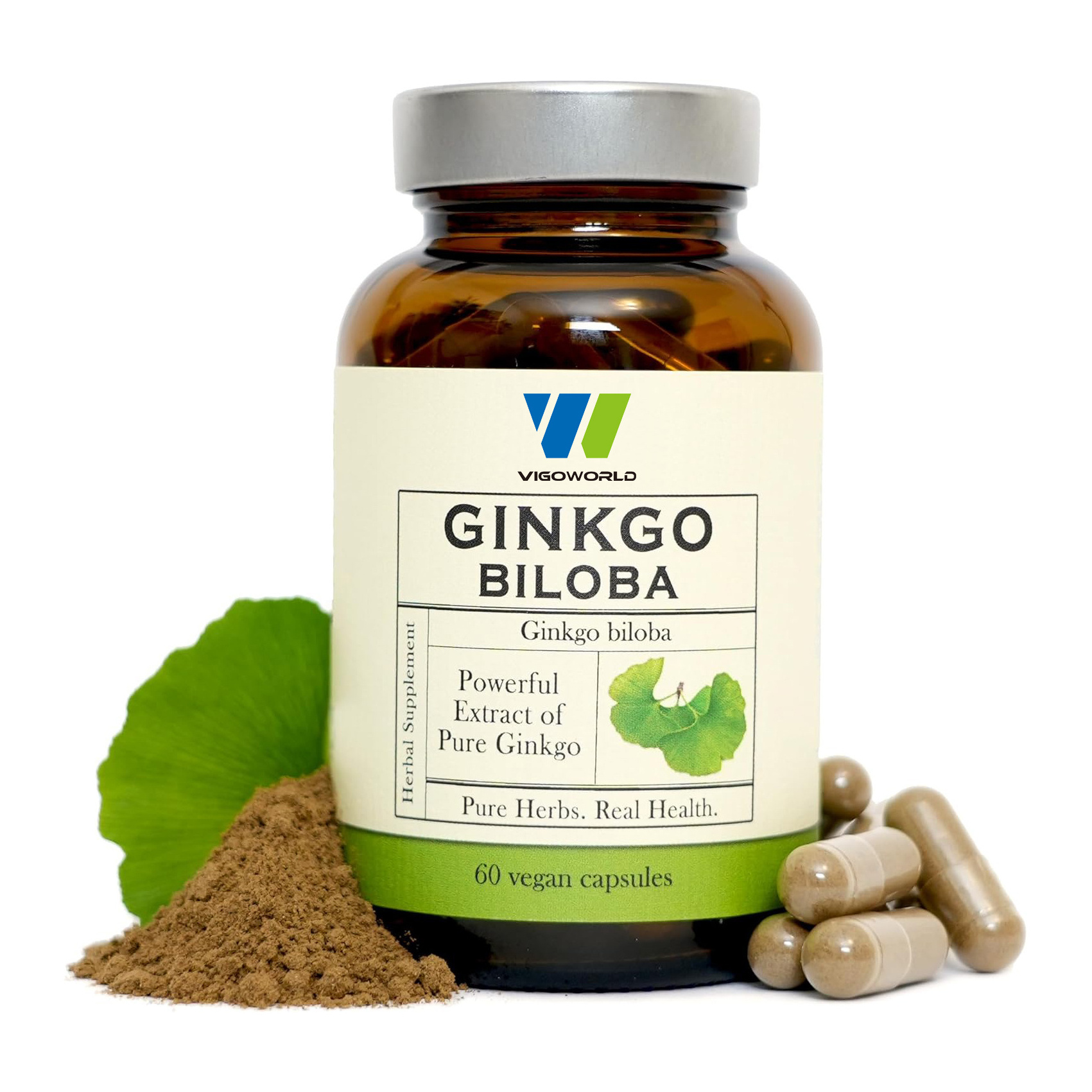 Vegan Ginkgo Biloba Capsules Certified Organic Pure Extract Herbal Supplement Pill for Healthy Memory Support & Brain Cognitive