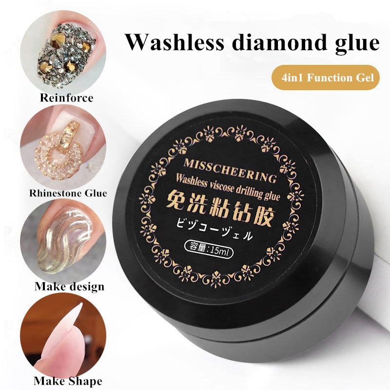 Professional 4in1 nail reinforce no wipe top coat rhinestones decoration diamond gel glue for nails salon