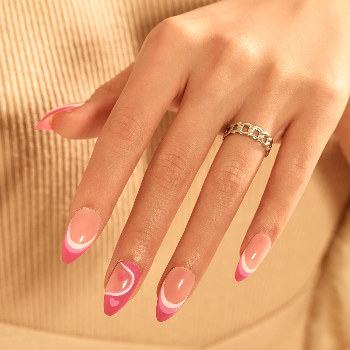 Wholesale vendors valentine day design short almond ballerina artificial fingernails press on nails with jelly sticker