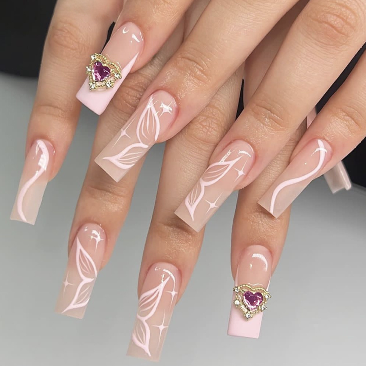 Wholesale vendors valentine day design short almond ballerina artificial fingernails press on nails with jelly sticker