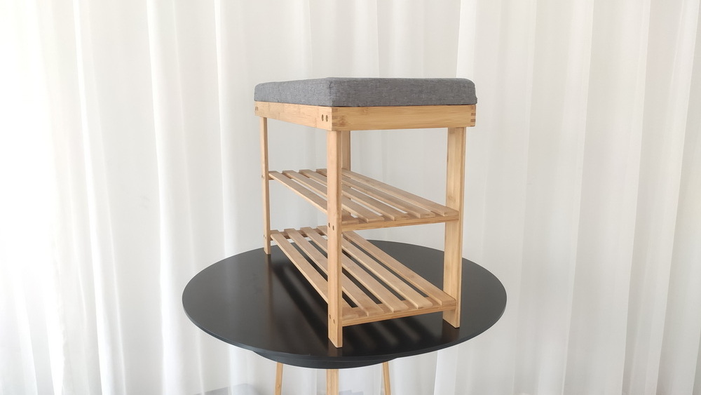 Solid bamboo shoe display shelf stand storage organizer 3-Tier bamboo shoe racks with bench seat cushion