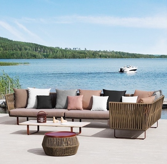 Modern style garden outdoor L shape sectional sofa furniture chaise rattan armless couch sofa