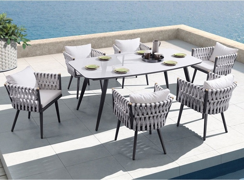 Contemporary style outdoor garden furniture marble top rectangular shape center table coffee table