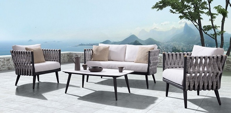 Contemporary style outdoor garden furniture marble top rectangular shape center table coffee table