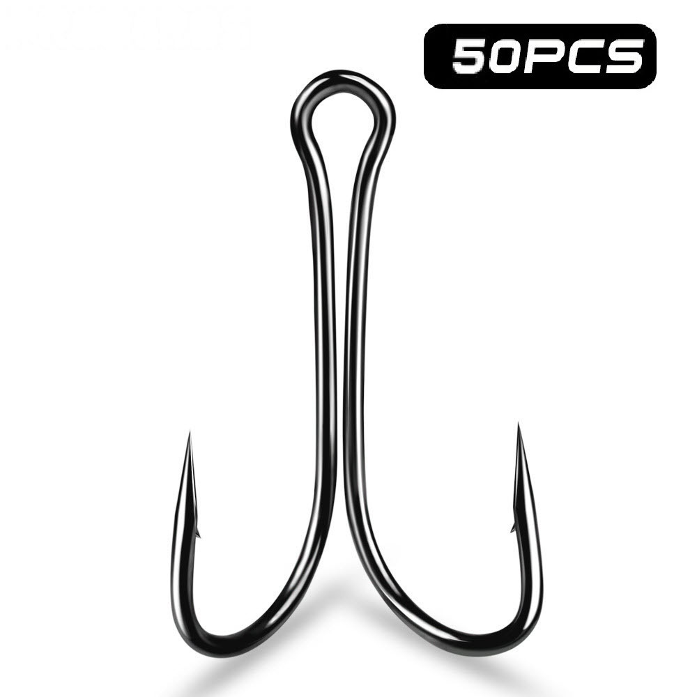 High Strength Double Hook 8# - 4/0# , 50pcs/pack Open Shank Frog Hooks Barbed Fish Hook for Saltwater Freshwater