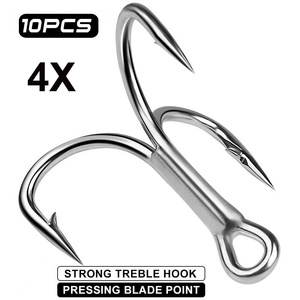 10pcs Treble Hooks 4#-5/0# Super Need Point Hook 4X Strong Triple Fishing Hooks for Game Trout Bluefish Salmon Kingfish