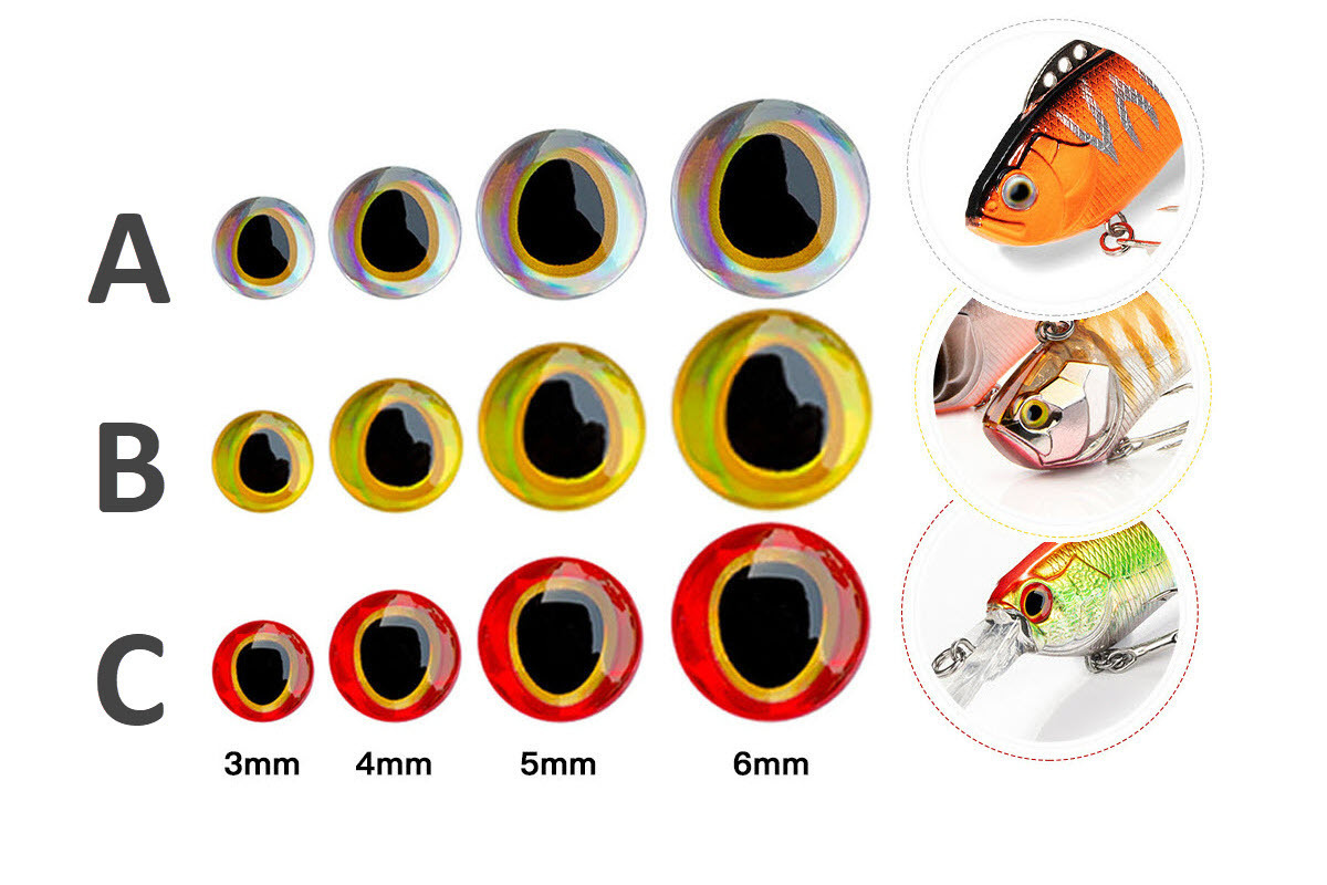 Fishing Lure Eyes 3mm-6mm Assorted 3d Eyes Simulation Laser Artificial Fish Eyes for DIY Fishing Lure