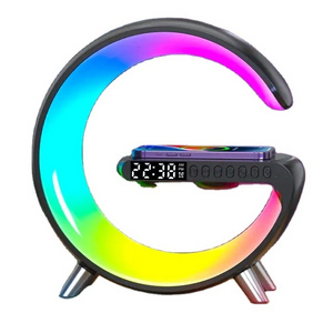 15w 3 In 1 Wireless Charging Station With Bt Speaker Digital Display Clock Night Light Phone Charger