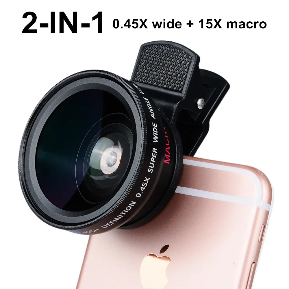 0.45x Wide Angle Lens 15x Macro Lens 2 In 1 Hd eyelash Camera Lens Kit For Mobile Phone