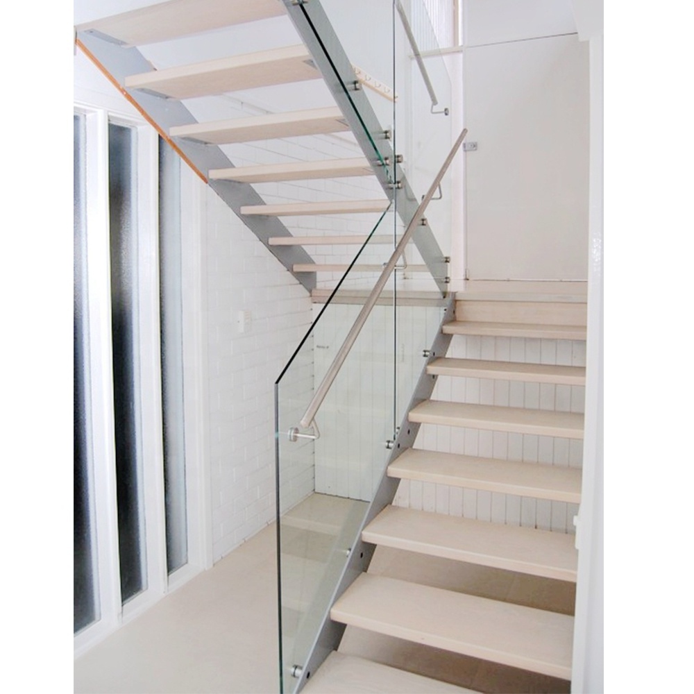 Modern Design Solid Wood Tread Double Cantilevered Steel Stringer Staircase