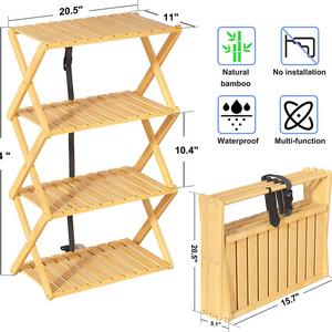 4-Tier Foldable Outdoor Picnic Table, Portable Bamboo Outdoor Shelf for Outdoor Kitchen, RV for Picnic, BBQ