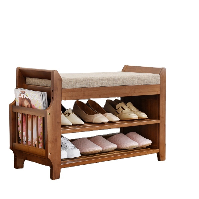 Modern Wooden Versatile Bamboo 2 Shelves Small Shoe Rack Space Saving Outdoor Cabinet Living Room Storage Bench Home