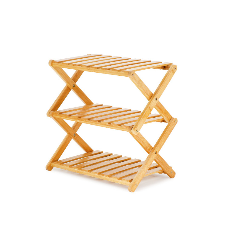 3 Tier Pine Wooden Natural Bamboo And MDF Shoe Storage Shelf Rack For Home Decoration