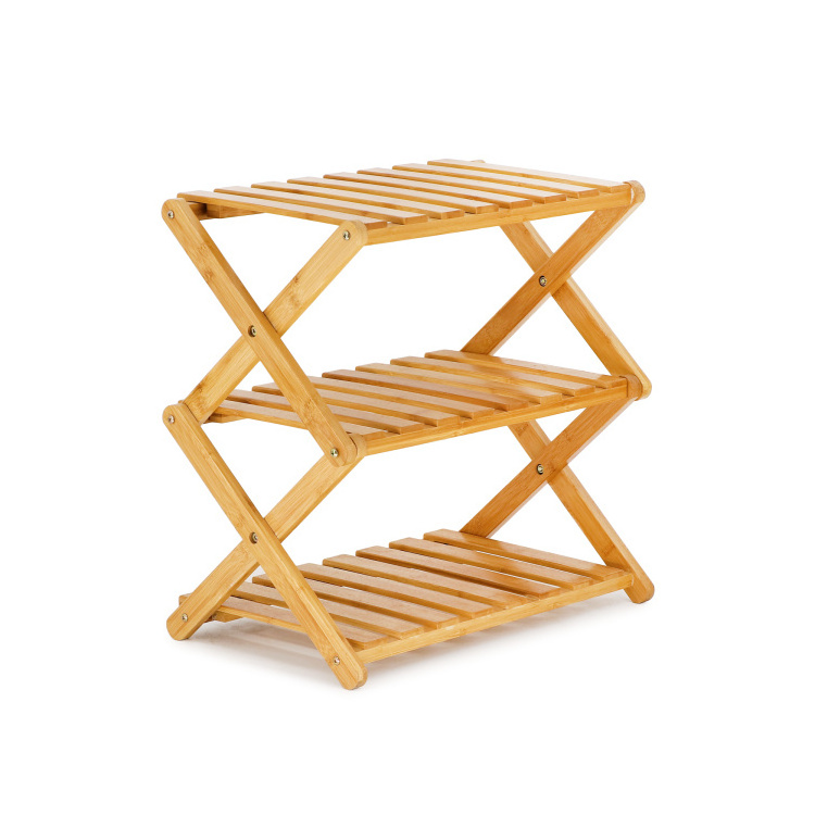 3 Tier Pine Wooden Natural Bamboo And MDF Shoe Storage Shelf Rack For Home Decoration