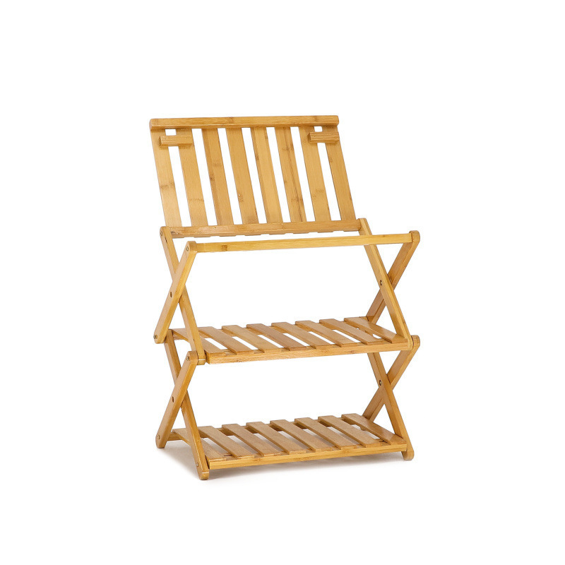 3 Tier Pine Wooden Natural Bamboo And MDF Shoe Storage Shelf Rack For Home Decoration