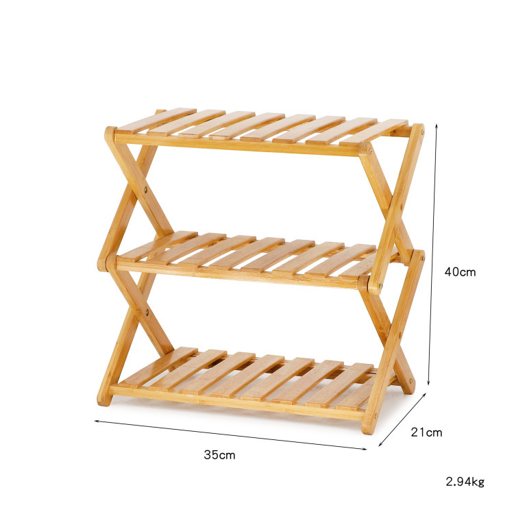 3 Tier Pine Wooden Natural Bamboo And MDF Shoe Storage Shelf Rack For Home Decoration