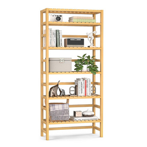 6-Tier Bamboo Adjustable 63.4 inch Tall Bookcase Book Shelf Organizer, Free Standing Storage Shelving Unit for Living Room, Kit