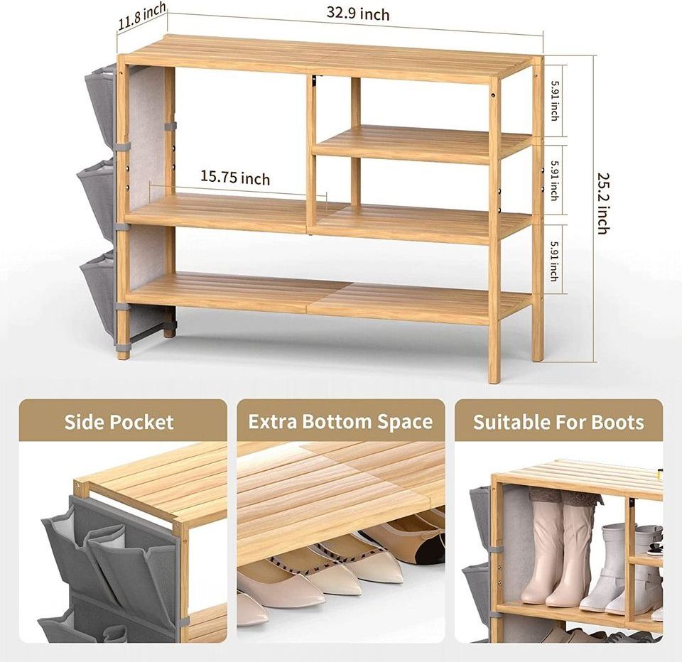 Modern Furniture Shoe Cabinet for Entrance Sturdy Boots Shoes Storage Rack for Bedroom Bamboo Shoe Rack