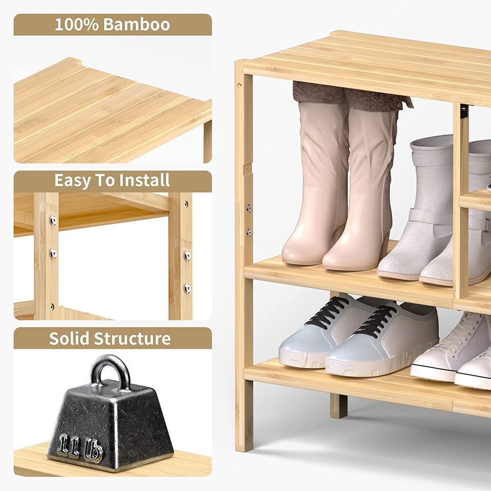 Modern Furniture Shoe Cabinet for Entrance Sturdy Boots Shoes Storage Rack for Bedroom Bamboo Shoe Rack