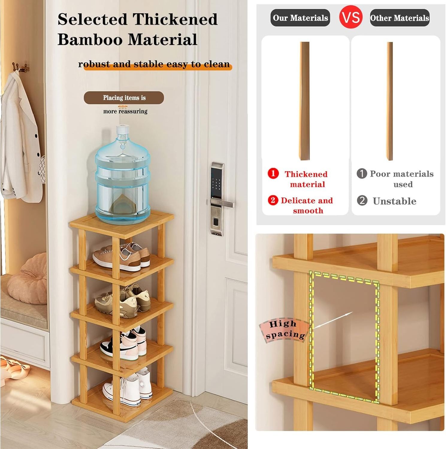 Bamboo Shoe Rack - Vertical Shoe Rack for Small Spaces