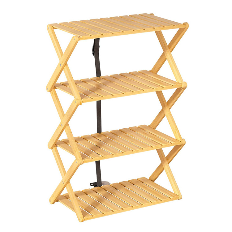 4-Tier Foldable Outdoor Picnic Table, Portable Bamboo Outdoor Shelf for Outdoor Kitchen, RV for Picnic, BBQ