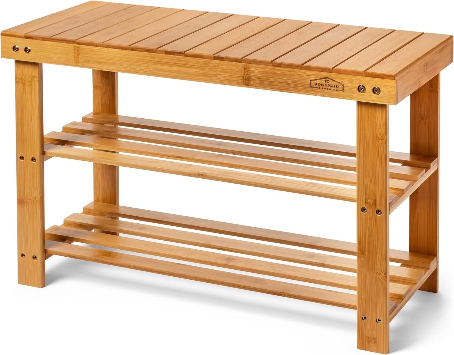 Living Bamboo 3 Tier Shoe Rack Small Bench