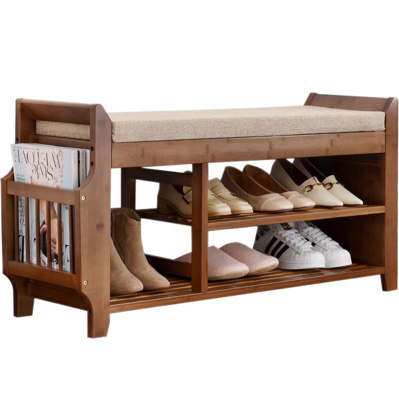 Modern Wooden Versatile Bamboo 2 Shelves Small Shoe Rack Space Saving Outdoor Cabinet Living Room Storage Bench Home