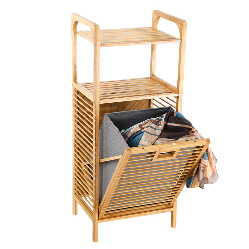 Bamboo fabric laundry basket bathroom bamboo storage rack