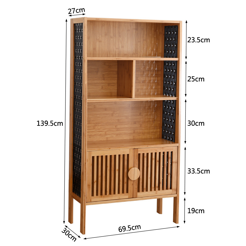 Modern Wooden Bookcase Brown Storage MDF Book Shelf With Doors bamboo rack living room cabinet bookshelf Bookcases