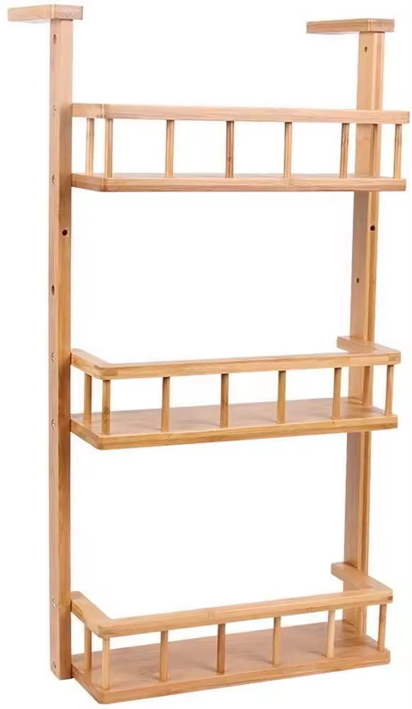 Natural Wholesale 3 Tier Kitchenware Wood Wall Mounting Hanging Bamboo Fridge Storage Spice Rack Kitchen Refrigerator Side Rack