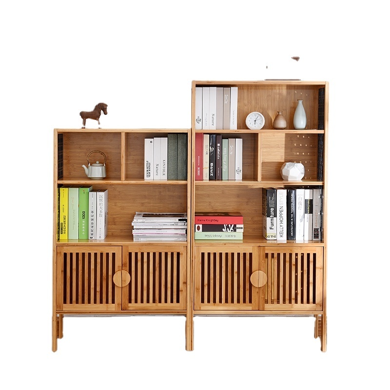 Modern Wooden Bookcase Brown Storage MDF Book Shelf With Doors bamboo rack living room cabinet bookshelf Bookcases