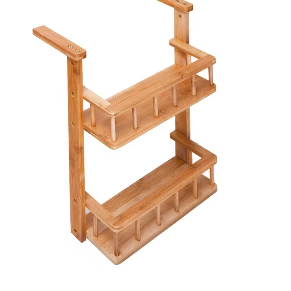 Natural Wholesale 3 Tier Kitchenware Wood Wall Mounting Hanging Bamboo Fridge Storage Spice Rack Kitchen Refrigerator Side Rack