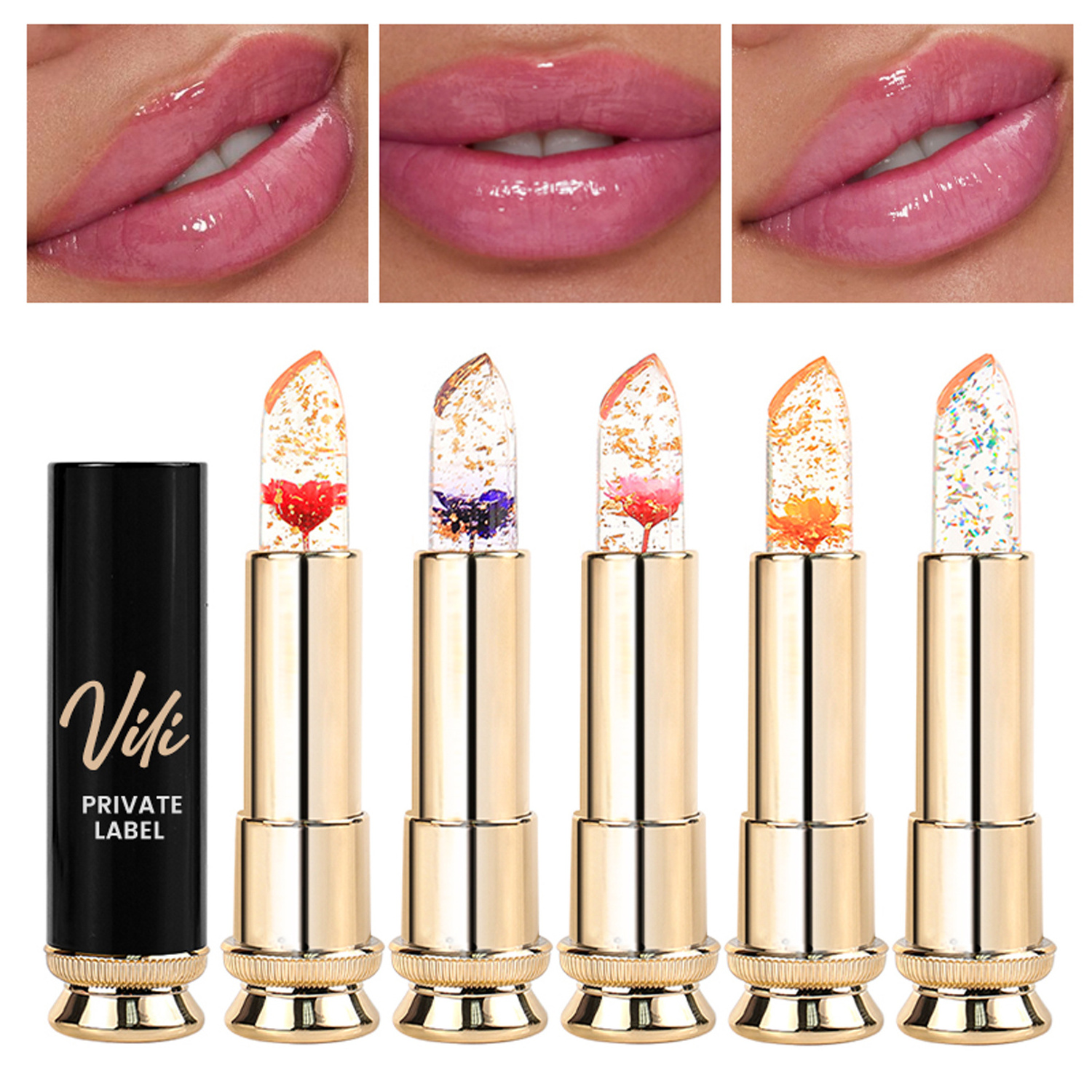 Moisturizing Flower Lipstick Color Changing Vegan Cruelty Free Glitter Lip Balm Stick Manufacturer