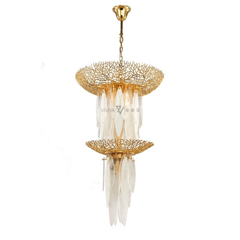 Popular fashion design luxury handmade glass round villa staircase pendant lamp light