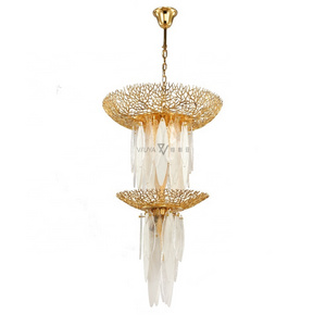 Popular fashion design luxury handmade glass round villa staircase pendant lamp light