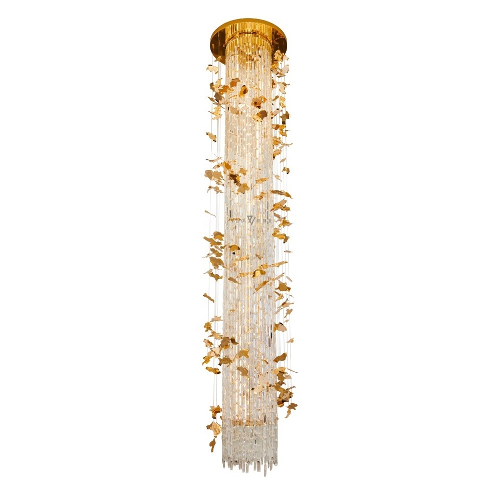 Custom Large Gold Long Chandeliers Ceiling Luxury Hanging Pendant Lights Lighting Led Staircase Modern Crystal Chandelier