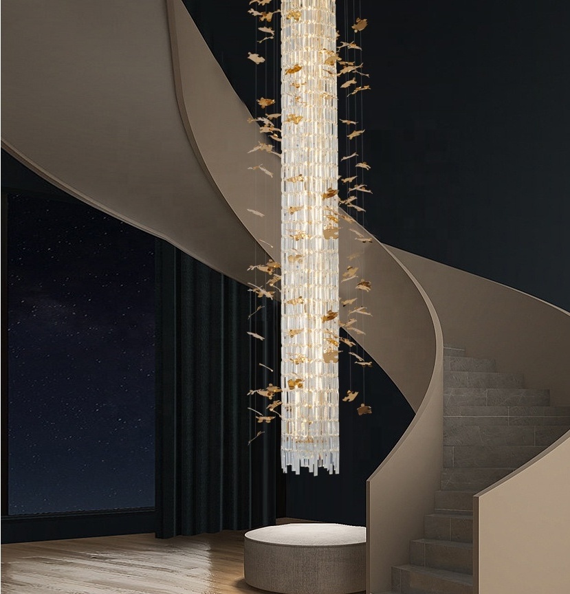 Custom Large Gold Long Chandeliers Ceiling Luxury Hanging Pendant Lights Lighting Led Staircase Modern Crystal Chandelier