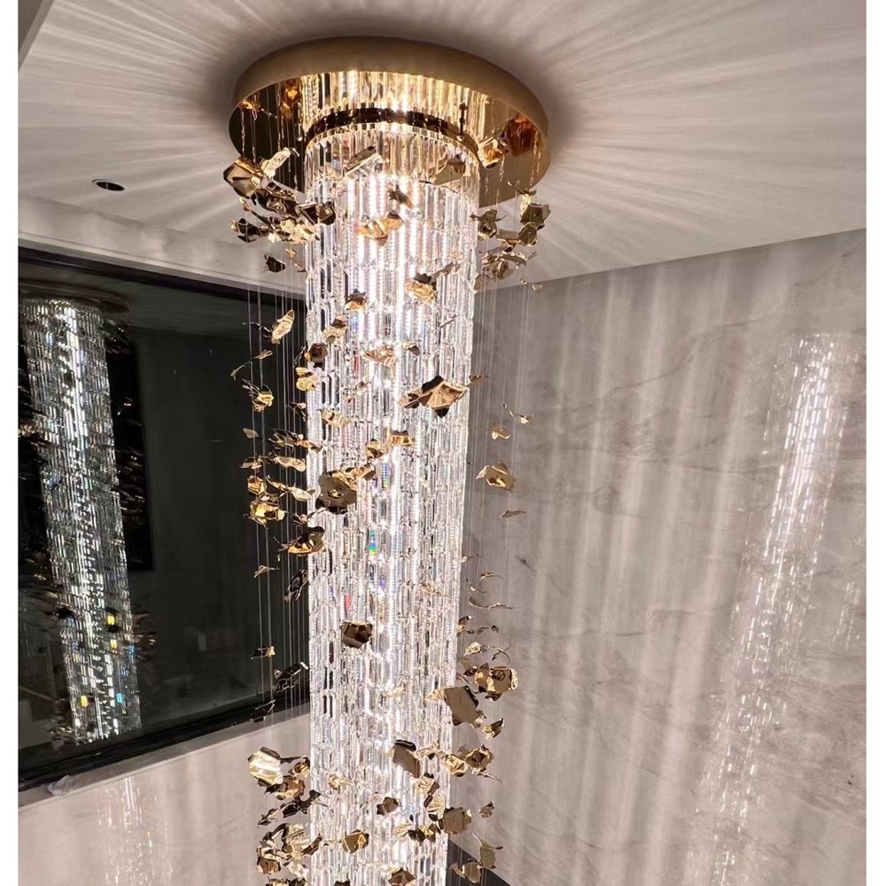 Custom Large Gold Long Chandeliers Ceiling Luxury Hanging Pendant Lights Lighting Led Staircase Modern Crystal Chandelier