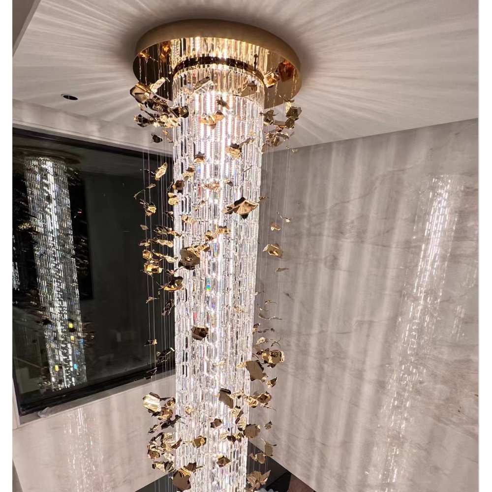 Custom hanging lights Staircase Long luxury ceiling lights led crystal chandelier lighting crystal luxury chandelier