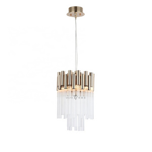 Modern new gold crystal glass tube round luxury villa restaurant small chandelier