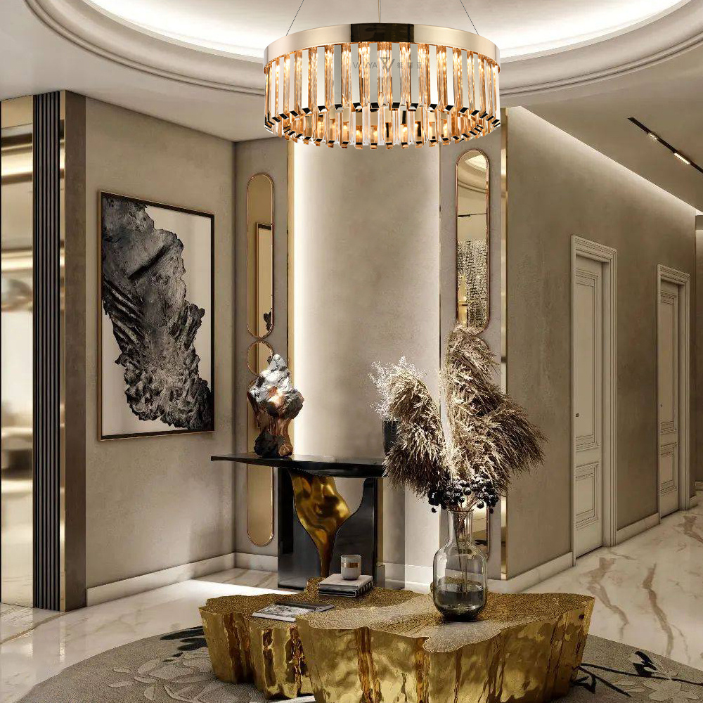 Round gold luxury lighting design of the ceiling chandelier living room hotel new classic crystal pendent light