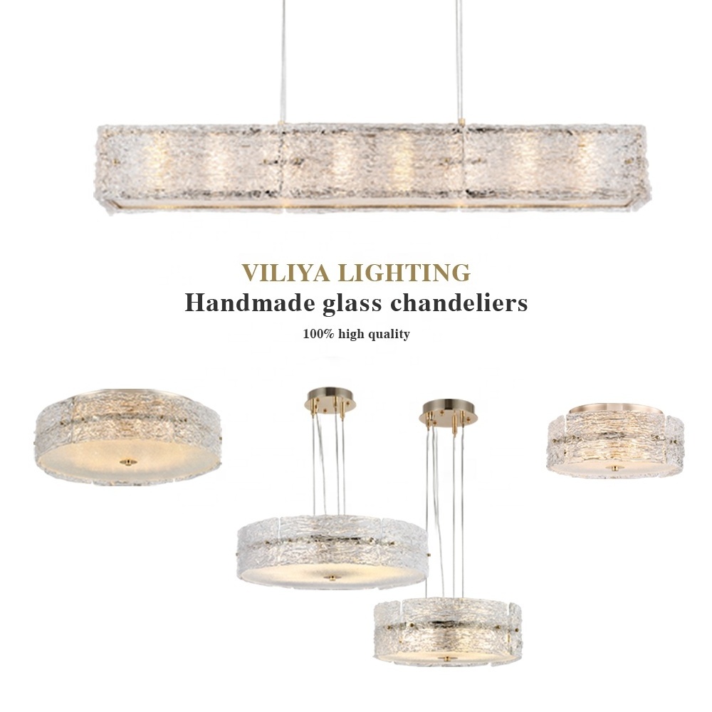 Popular Fashion Light Luxury Style Custom villa hotel Handmade Glass Light Gold Round Chandelier