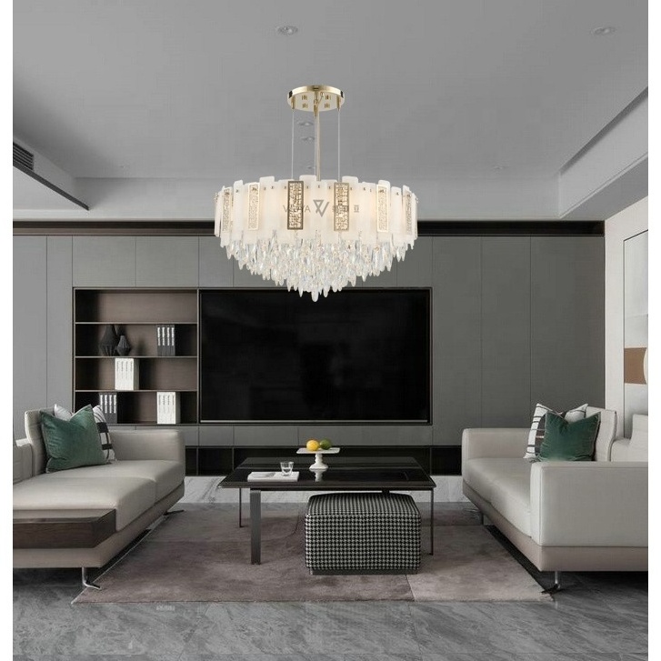 White Moonlight Crystal Deluxe Round Chandeliers & pendant lights with Copper Living Room Lamp,luxury Crystal  chandelier