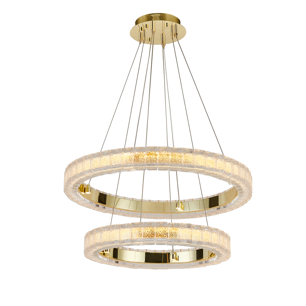 2023 New Modern golden LED crystal glass circle villa pendant lamp Modern gold chandelier