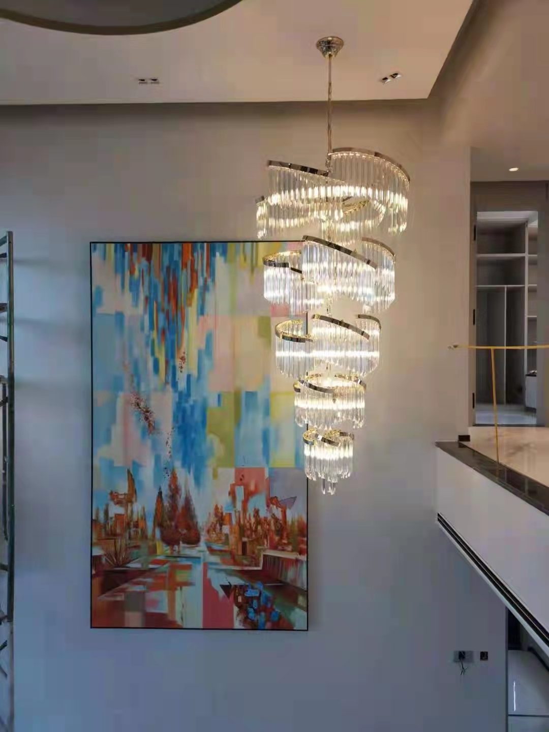 Modern art Crystal Light elegant design Villa Hotel Lobby stairwell crystal glass ceiling chandelier lights luxury crystal lamp