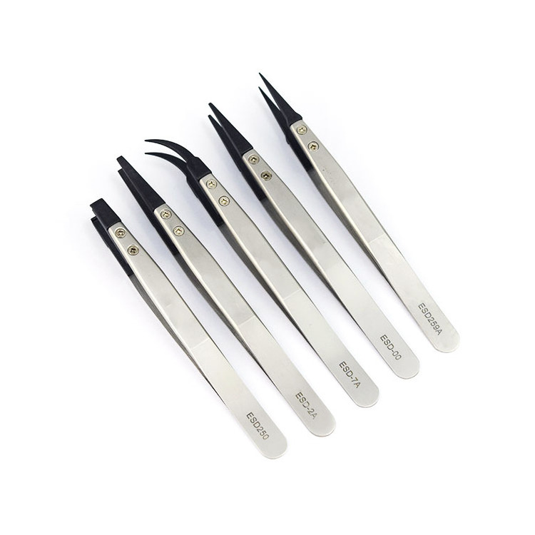 ESD Anti-Static Tweezers With Replaceable Tips Full Stainless Steel Body Carbon Fiber Conductive Plastic