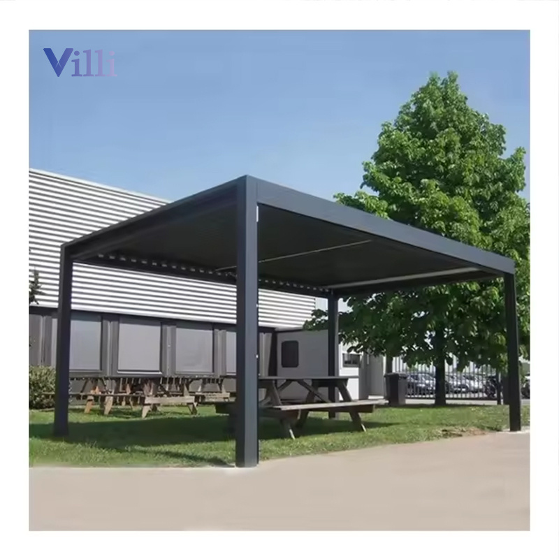 Motorized Open Close Louvered Roof Bioclimatic Pergola Aluminium Gazebo Outdoor With LED lights