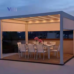 Motorized Open Close Louvered Roof Bioclimatic Pergola Aluminium Gazebo Outdoor With LED lights