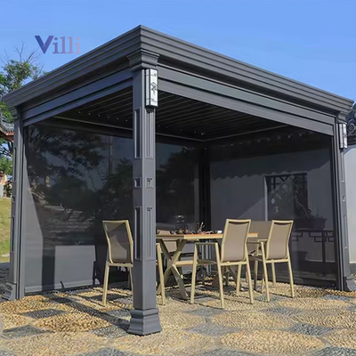 Bioclimatique Waterproof Motorized Aluminium Outdoor Modern Pergola Louver Roof Gazebo With Small Fan